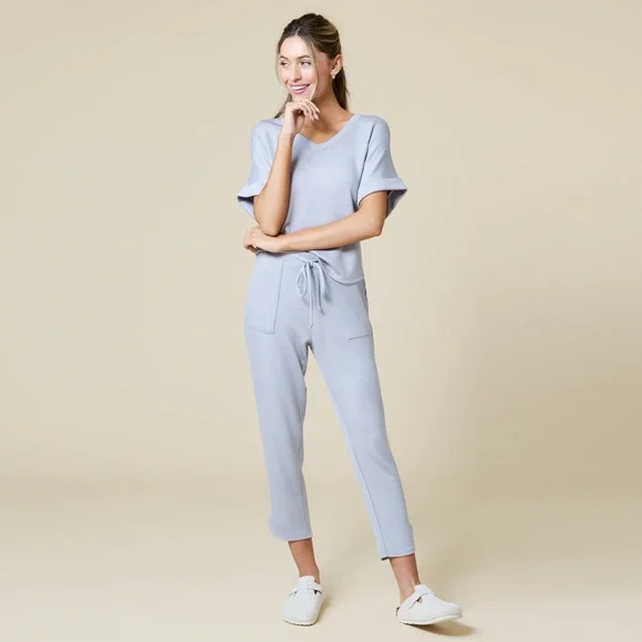 SOFTiES PureDream Short Raglan Sleeve V-Neck Lounge Set in GREY - NWT